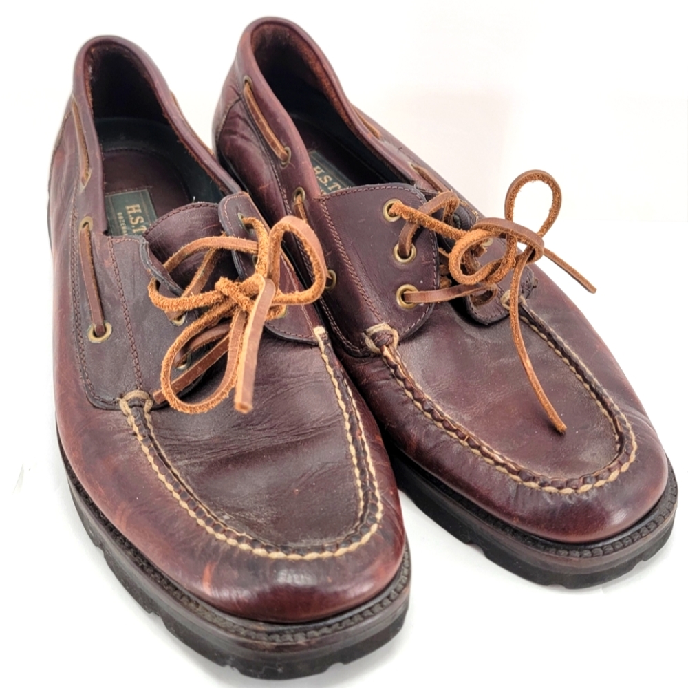 H.S. Trask Mens Brown Leather Loafers Kiltie Moc Toe Size 10.5 M Made in Brazil